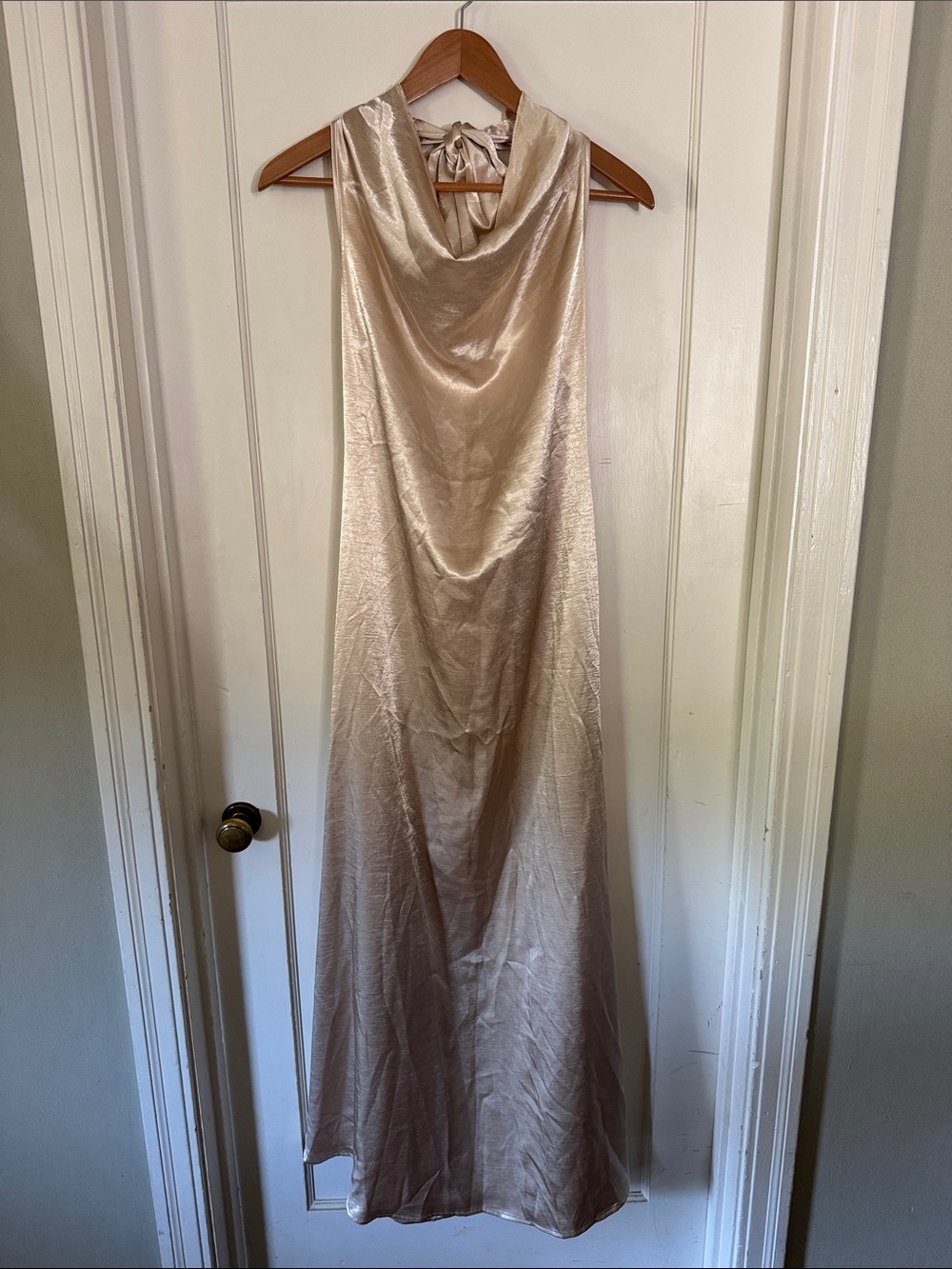 SHEIN Champagne Backless Cowl Neck Maxi Dress